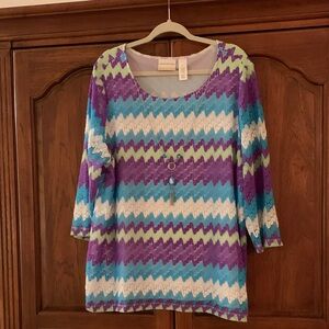Alfred Dunner Women’s Multicolor Patterned Blouse with Matching Necklace Size 2X
